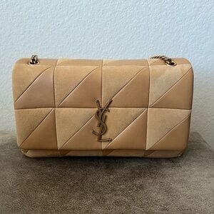 Saint Laurent Quilted Patchwork Leather Shoulder Bag in Beige